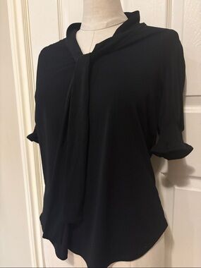 Adrianna Papell Black Tie-Neck Blouse